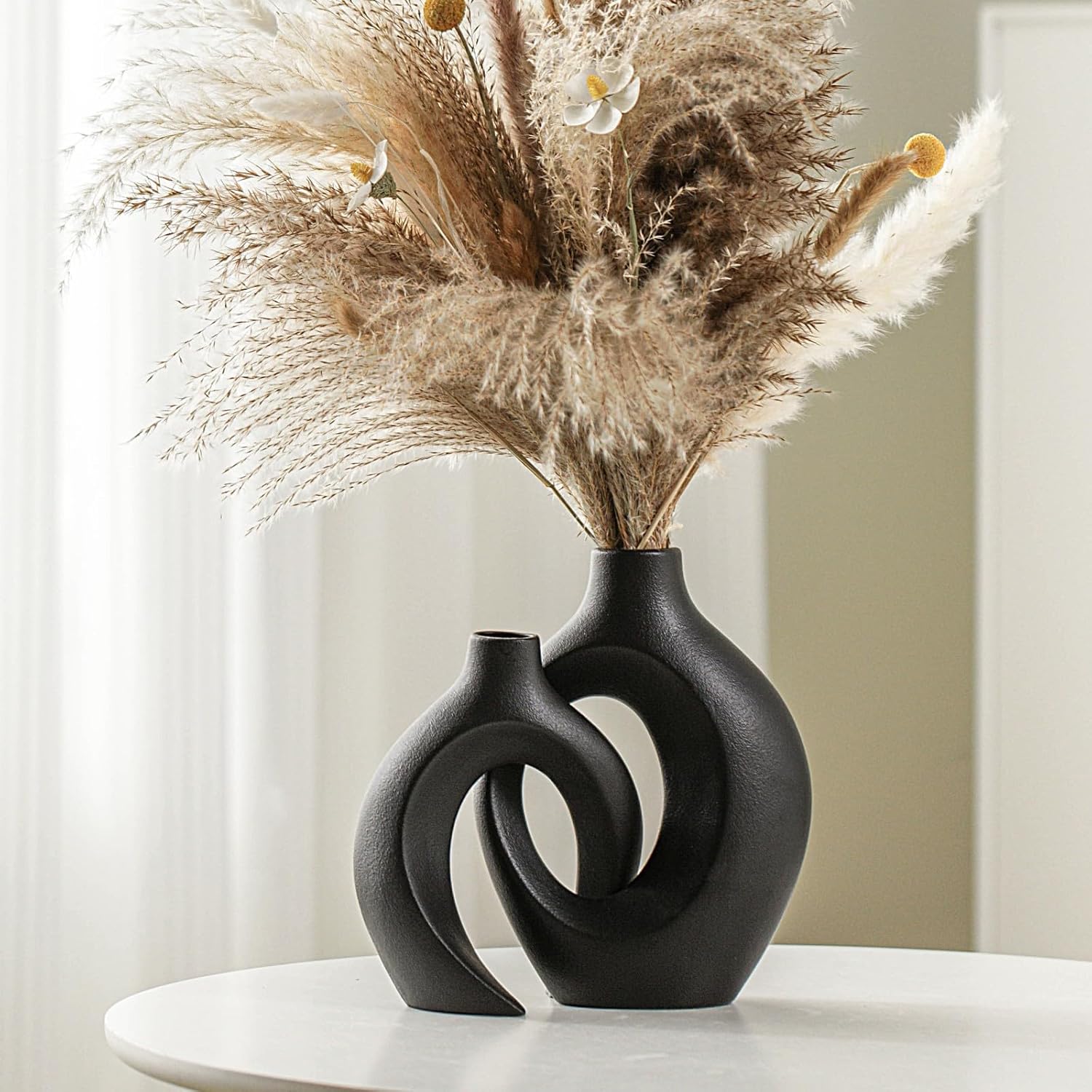 Ceramic Vase Set of 2, Nordic Modern Boho ins Style Decorative Ceramic Aesthetic Flower Vase for Home Decor (Milky White W 6.3" X H 8.4")
