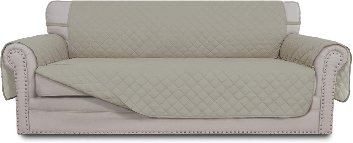 Easy-Going Reversible Couch Cover for 3 Cushion Couch Sofa Cover for Dogs Water Resistant Furniture Protector Cover with Foam Sticks Elastic Straps for Pet Cat (Sofa, Gray/Light Gray)