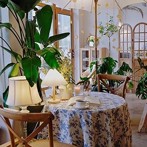 Pastoral Round Tablecloth - 60 Inch Dia. Table Cloth - Washable Table Cover with Dust-Proof Wrinkle Resistant for Restaurant, Picnic, Indoor and Outdoor Dining, Floral (Dark Blue)
