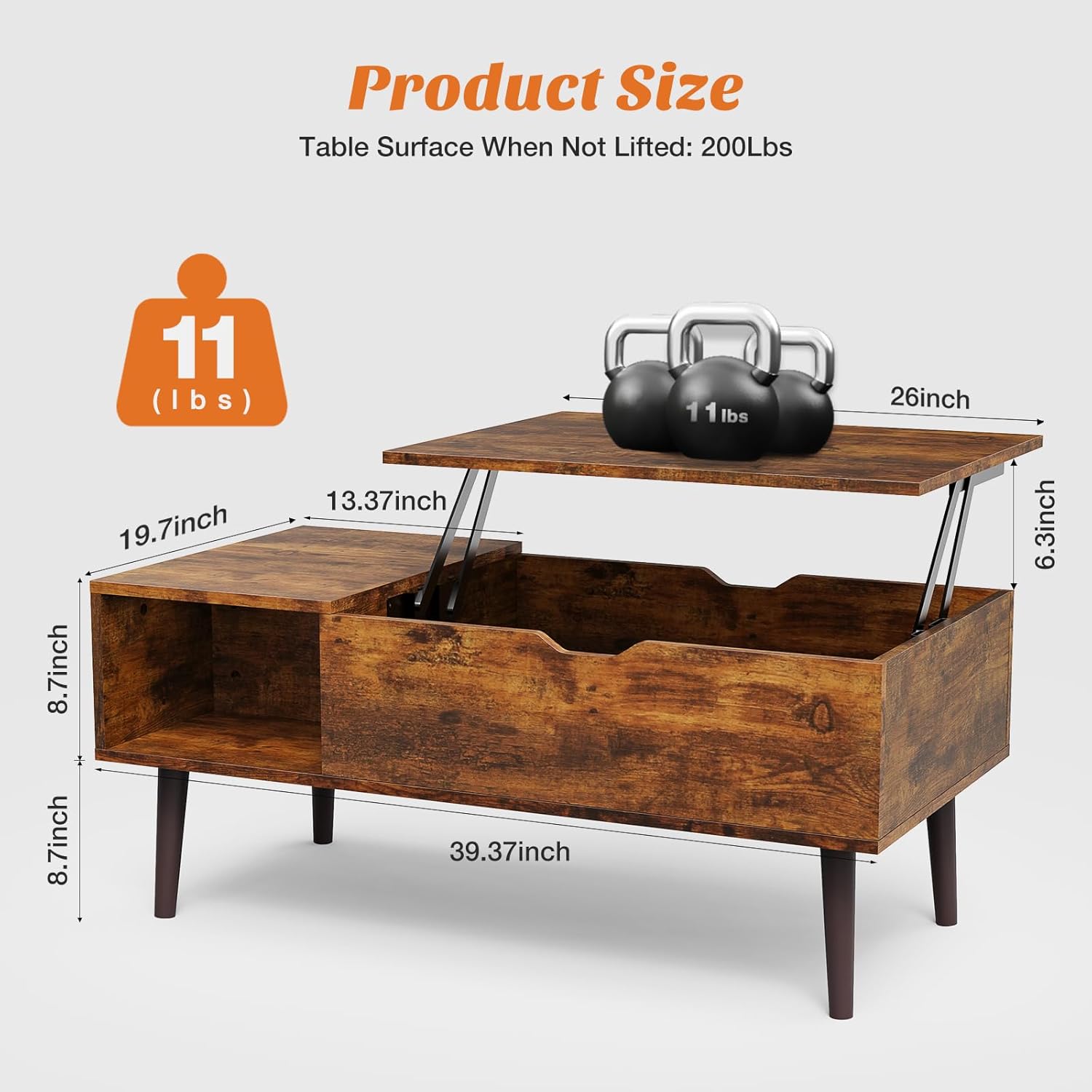 Sweetcrispy Lift Top Coffee Tables for Living Room, Small Rising Wooden Center Tables with Storage Shelf and Hidden Compartment, Brown | Lift Top, Coffee Tables, for Living Room, Rising, Dining Center Tables, with Storage Shelf