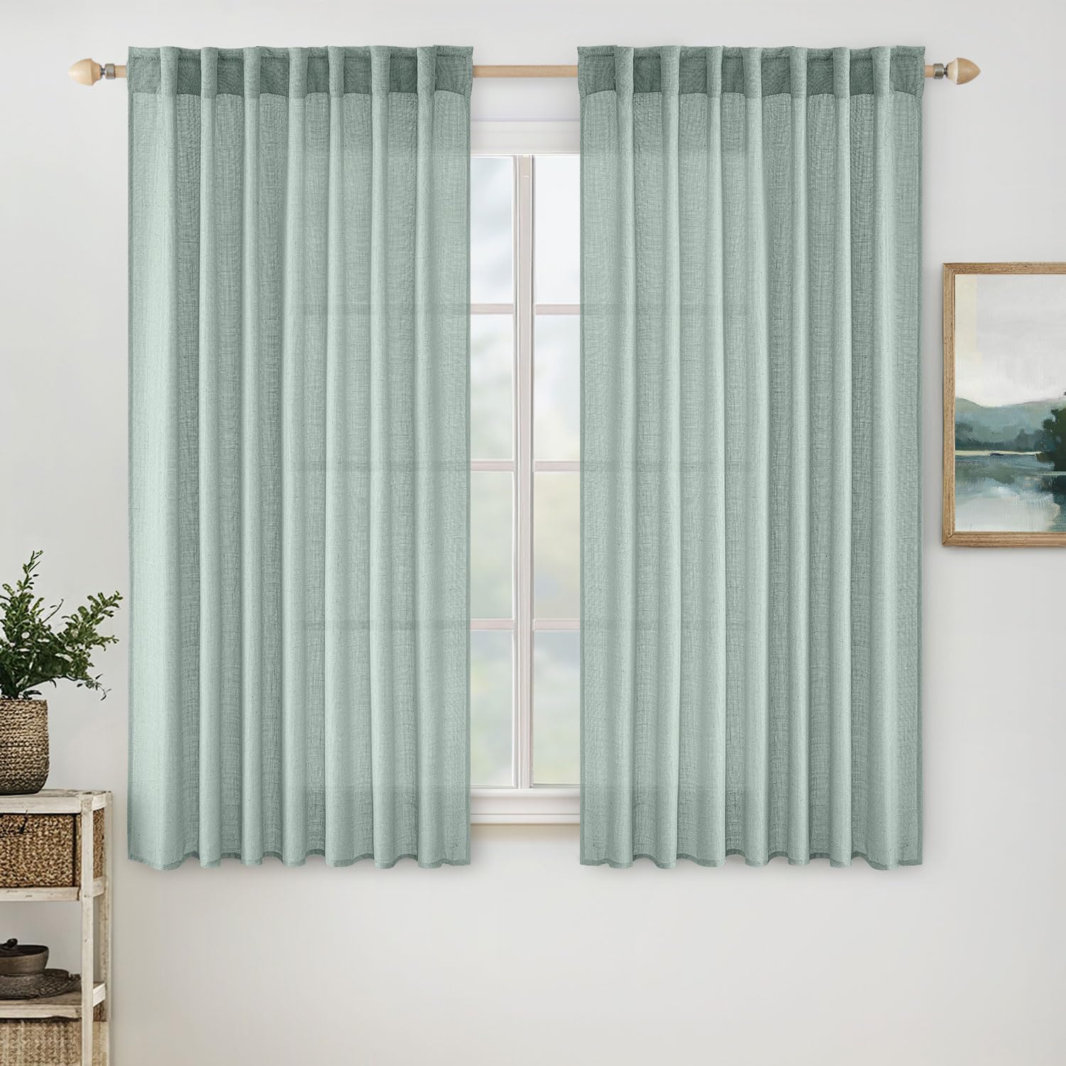 Natural White Linen Curtains 84 Inch Long for Bedroom Living Room, Soft Thick Linen Textured Window Drapes Semi Sheer Light Filtering Rod Pocket Back Tab Neutral Farmhouse Cream Ivory 2 Panels