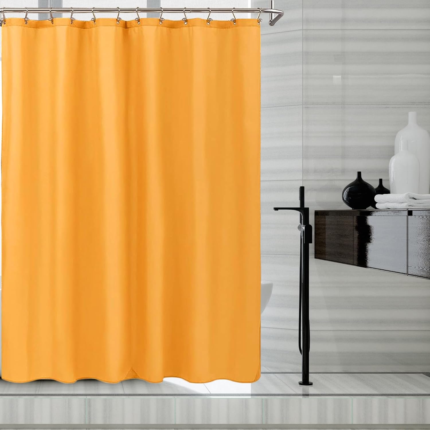 Fabric Shower Curtain Liner, Waterproof Hotel Quality, Bathroom Curtains Rust Resistant Grommets, 72 x 72 Machine Washable (Black)