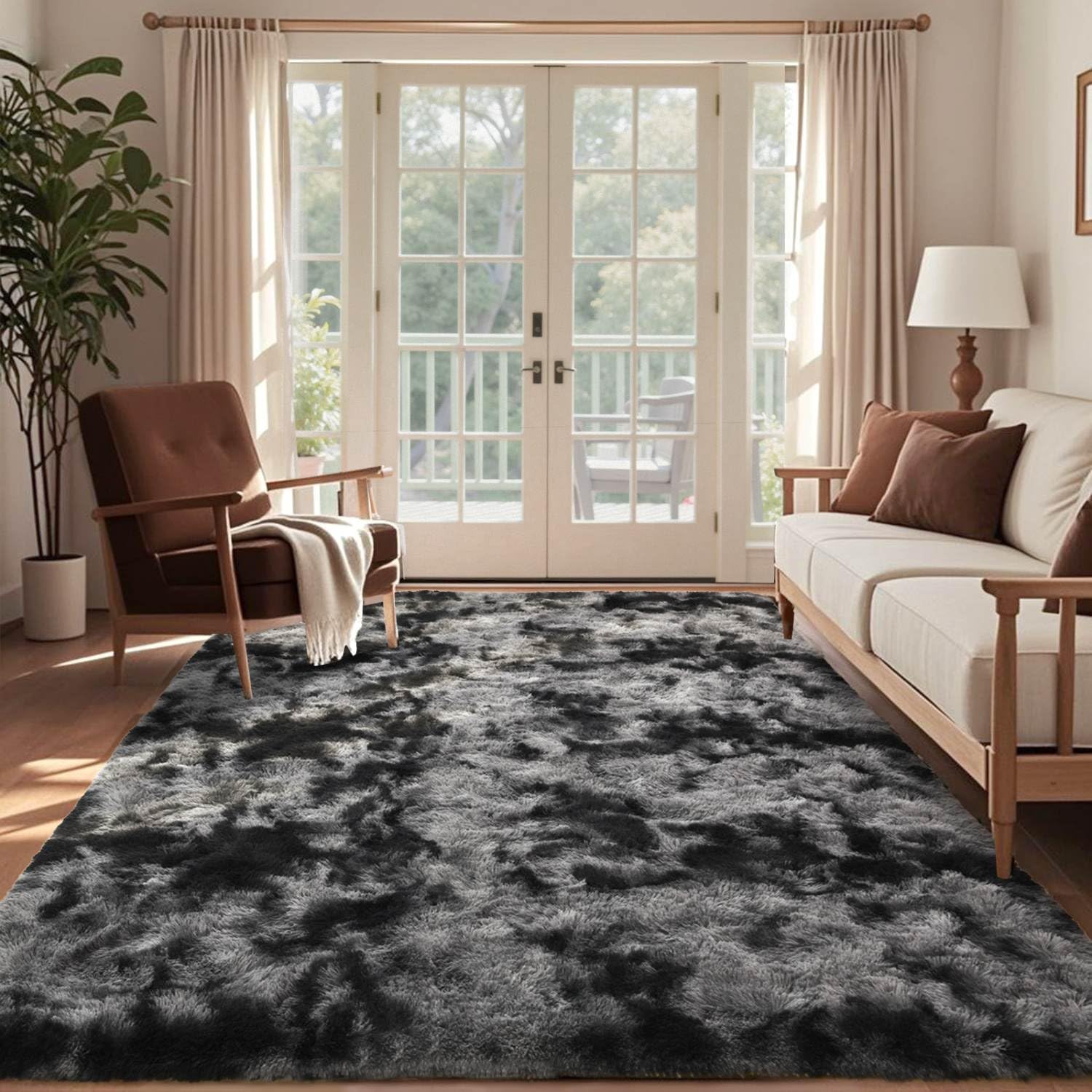 6x9 Ft Large Shag Rugs for Living Room, Tie-Dyed Ultra Soft Fluffy Furry Area Rugs for Bedroom Indoor Floor, Aesthetic Carpet for Kids Home Decor (Dark Grey)